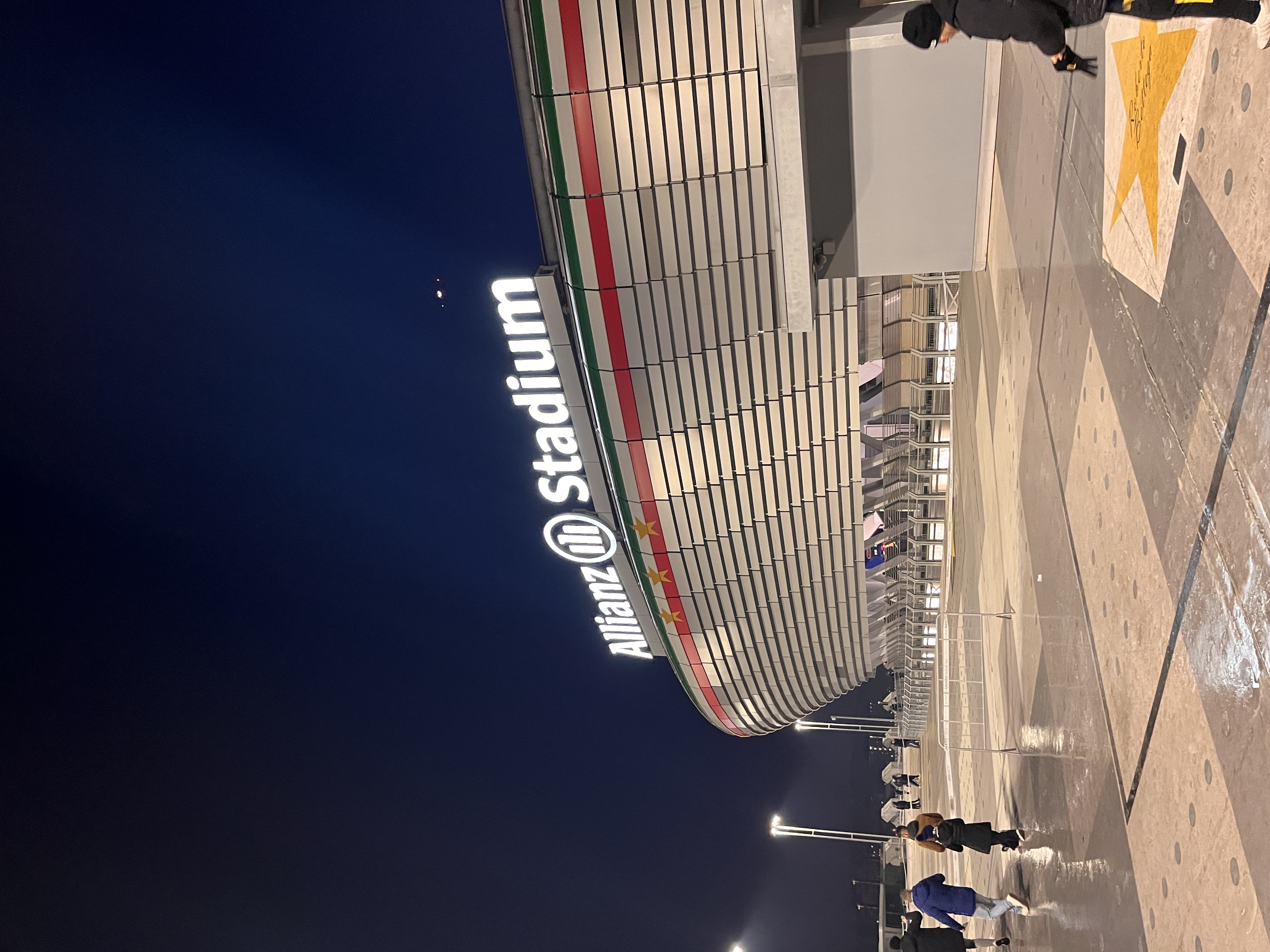 Allianz Stadium exterior and Juventus supporters in Turin on matchday